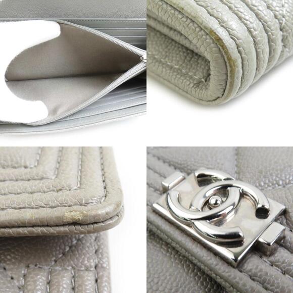CHANEL Authentic Gray Caviar Leather Wallet